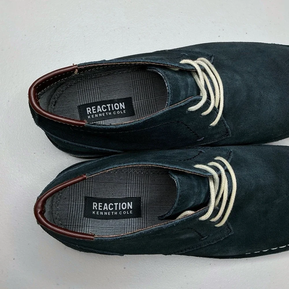Kenneth Cole Reaction Shoes Men 10.5 Blue Suede Leather Chukka Lace Up
